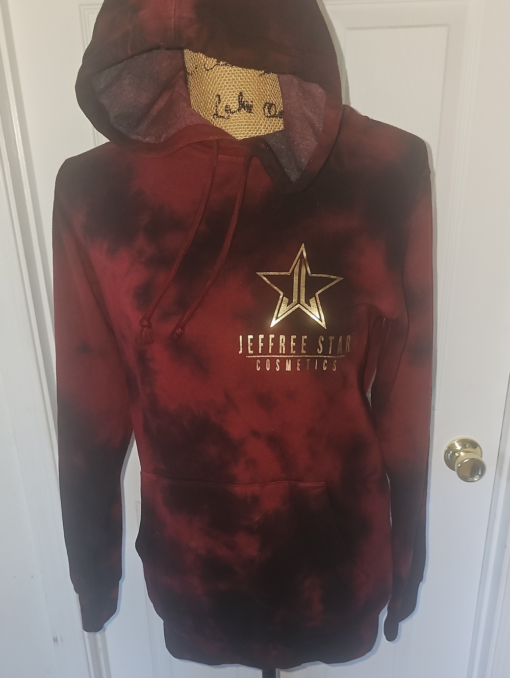 Jeffree Star Red and Black Tie-Dye Hoodie with Gold Logo